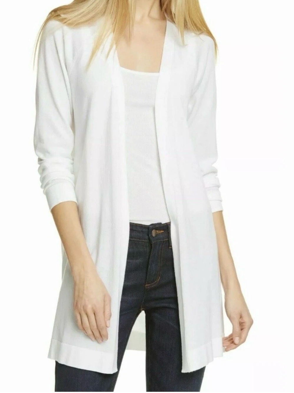Eileen Fisher White Organic Linen Cotton Open Front Cardigan Sweater Sz 1X